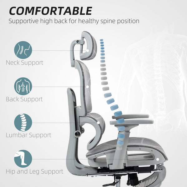 Mesh office chair with 3D armrests, grey