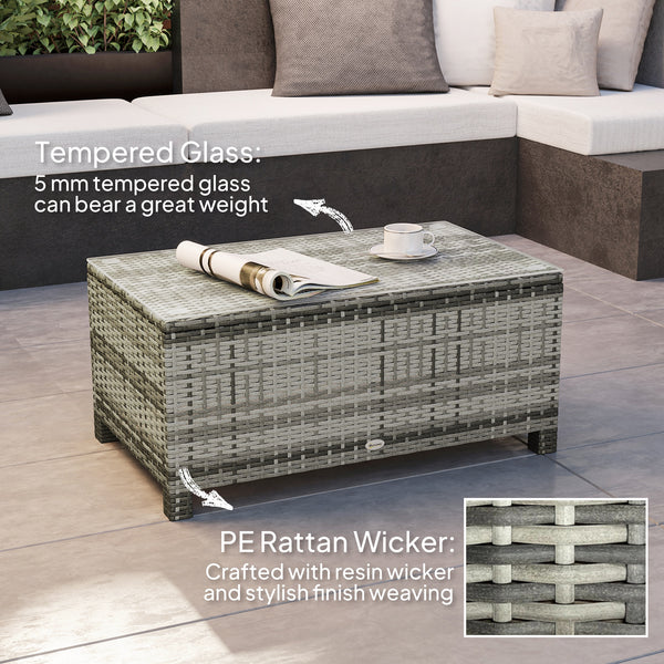 Rattan and wicker coffee table with glass top, outdoor garden furniture, tempered brown