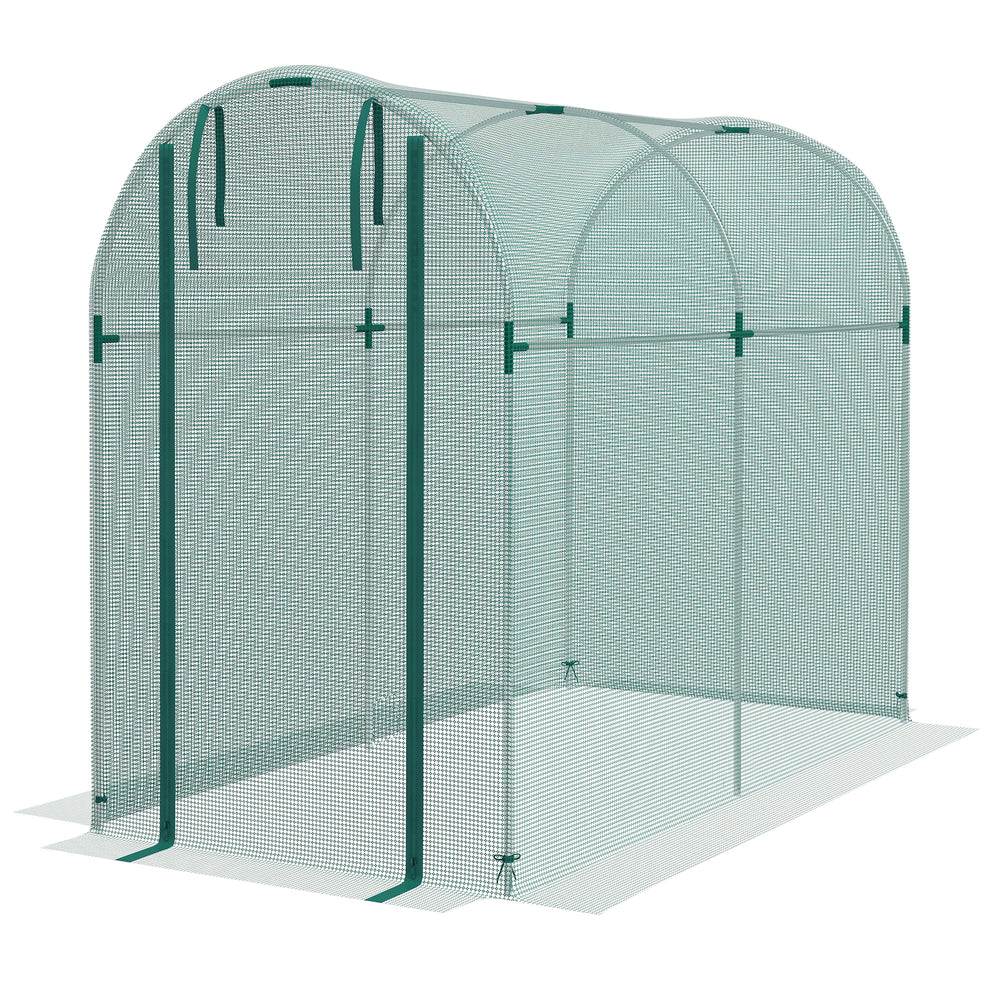 Plant protection tent with zippered door, green