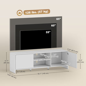 TV stand for TVs up to 65 inches, Nordic style media center with 2 cupboards and 2 shelves, white