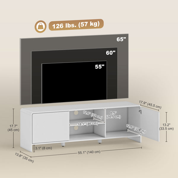 TV stand for TVs up to 65 inches, Nordic style media center with 2 cupboards and 2 shelves, white
