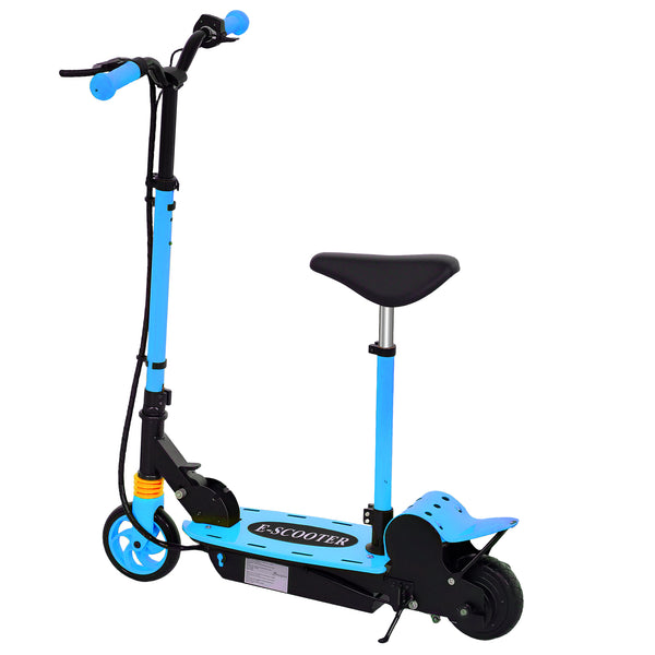 Foldable electric scooter with seat and 2 adjustable heights, blue