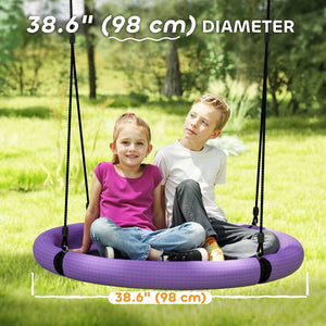 Qaba 100cm Diameter Nest Seat for Kids with Height Adjustable Hanging Ropes for Outdoor, Playground, Garden, Purple