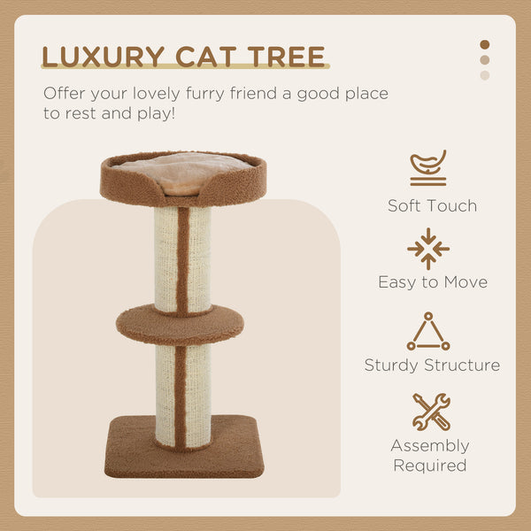 Cat tree with sisal mat, scratching post, basket, cushion and perch, brown