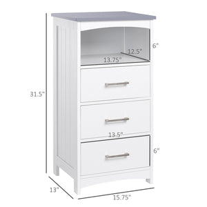 Bathroom storage unit with 3 drawers and open compartment, white