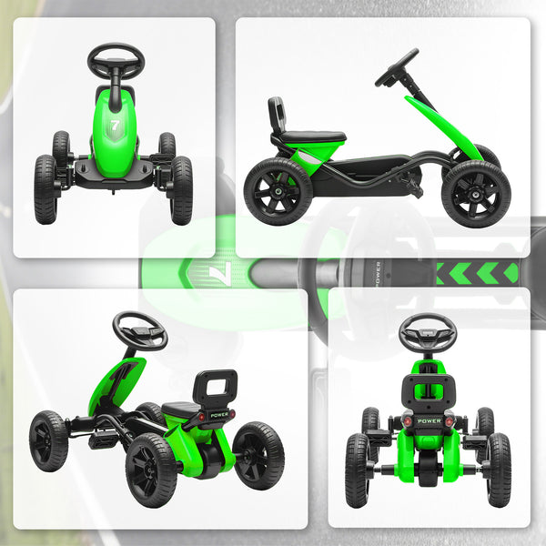 Pedal go-kart, silent EVA wheels, green