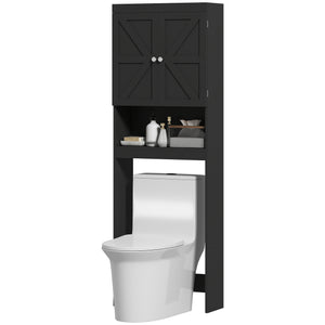 Modern Bathroom Cabinet with Barn Doors and Open Shelf, Black