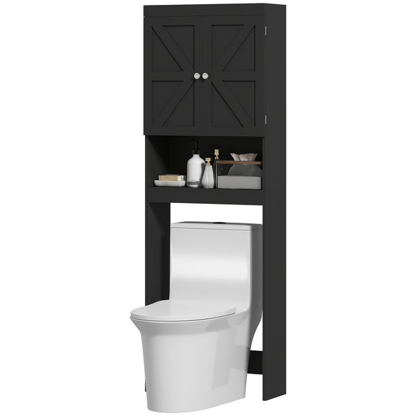Modern Bathroom Cabinet with Barn Doors and Open Shelf, Black