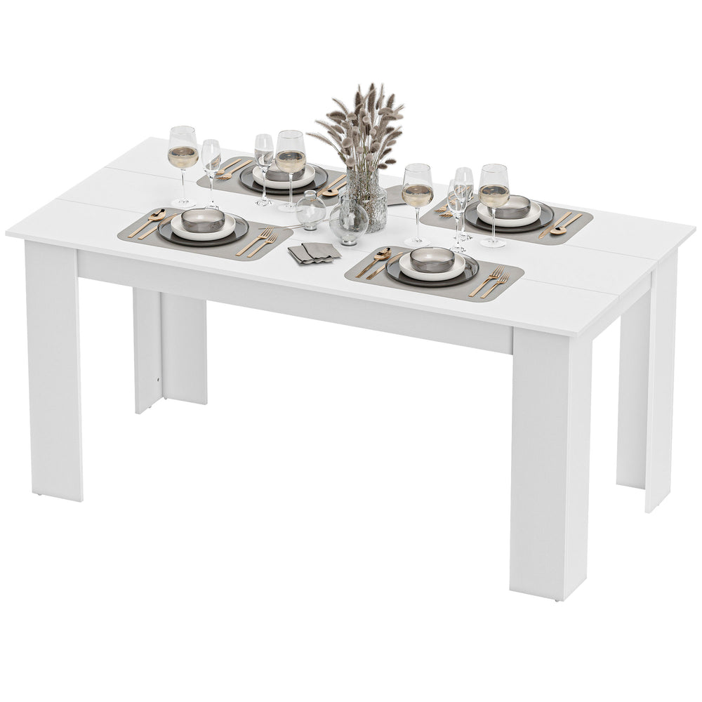 Kitchen table for 4 to 6 people, wood-effect dining table, white
