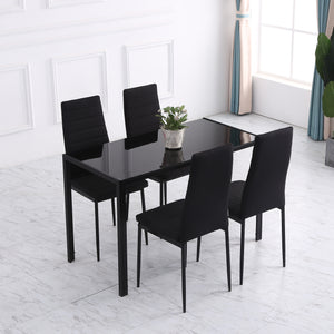 Set of 4 Linen Upholstered High Back Dining Chairs with Metal Legs, Black
