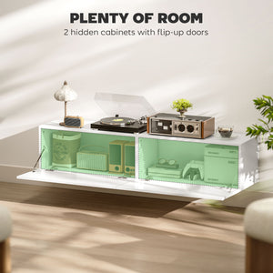 Wall-mounted TV cabinet with storage for TVs up to 65 inches, white