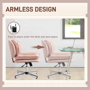 Pink armless office chair upholstered in faux leather