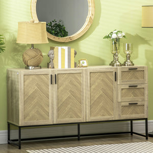 Sideboard, coffee bar cabinet with drawers and adjustable shelves, oak color