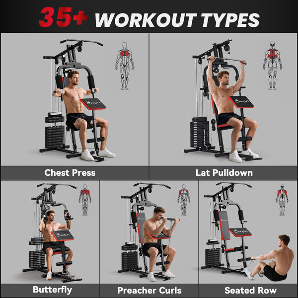 Multi-gym with a 65 kg weight stack