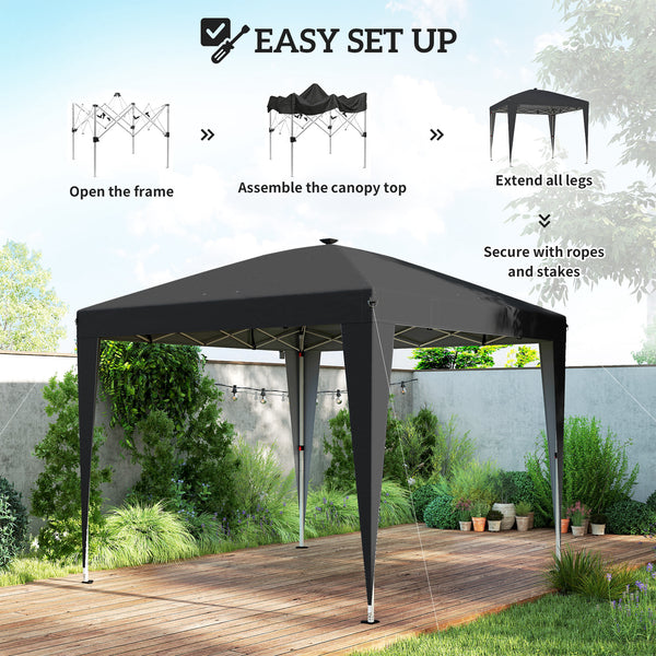 10 x 10 Pop-Up Canopy Tent with Center Light, UPF 50+ Protection, Remote Control, Black