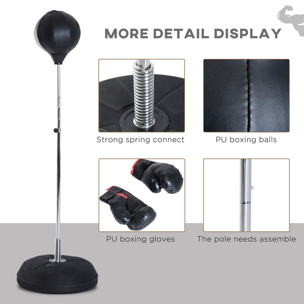 Adjustable freestanding punching bag with boxing gloves and pump – Black
