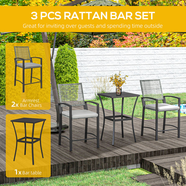 3-piece bar table and chairs set with cushions
