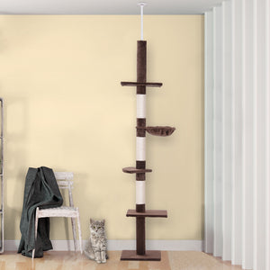2.6m 5-Level Cat Tree with Scratching Post, Brown and White