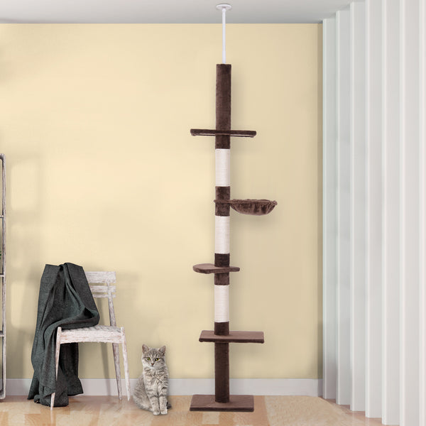 2.6m 5-Level Cat Tree with Scratching Post, Brown and White