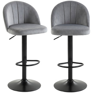 Set of 2 swivel bar stools with footrest, grey