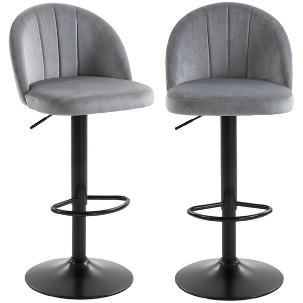 Set of 2 swivel bar stools with footrest, grey