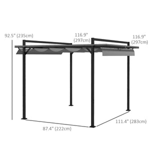 10' x 10' Retractable Pergola, Garden Shelter, for BBQ, Patio, Deck, Dark Grey