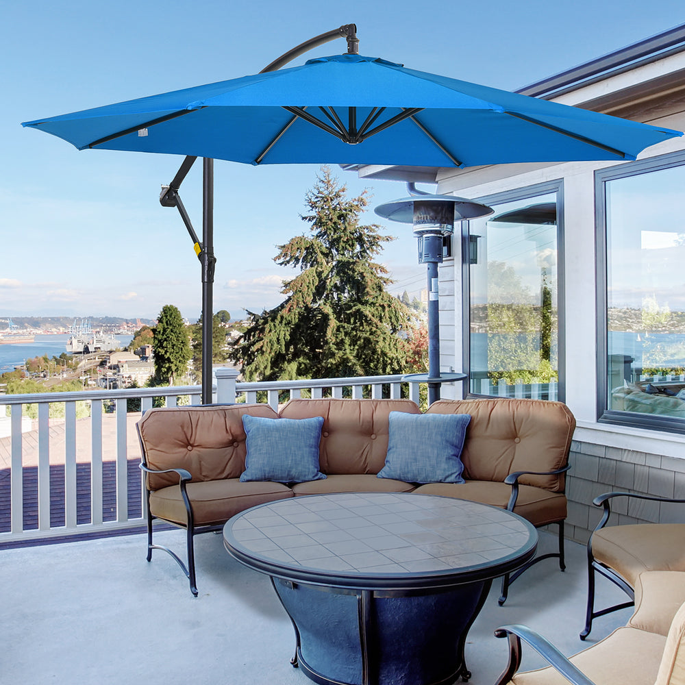 3m Cantilever Parasol with Base, Offset Hanging Umbrella, Blue