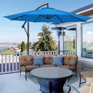 Parasol déporté de 3 m avec base, parasol suspendu à bras articulé, bleu
