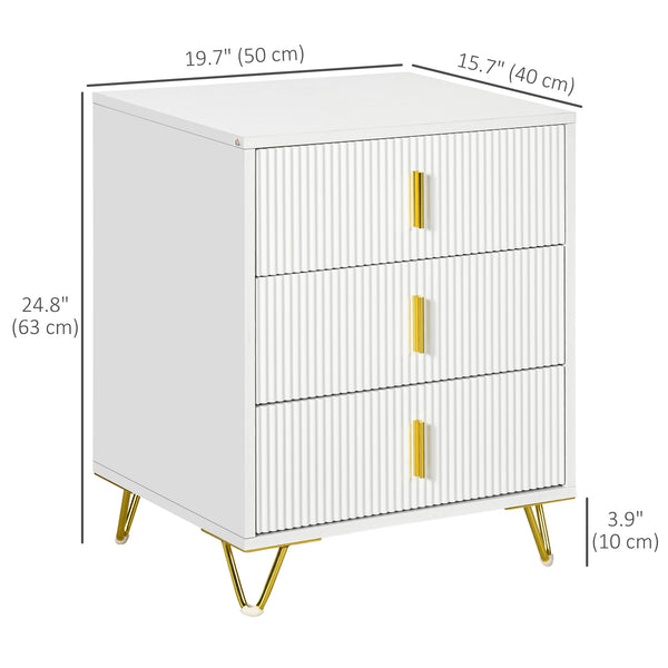 3-drawer chest with metal legs, white