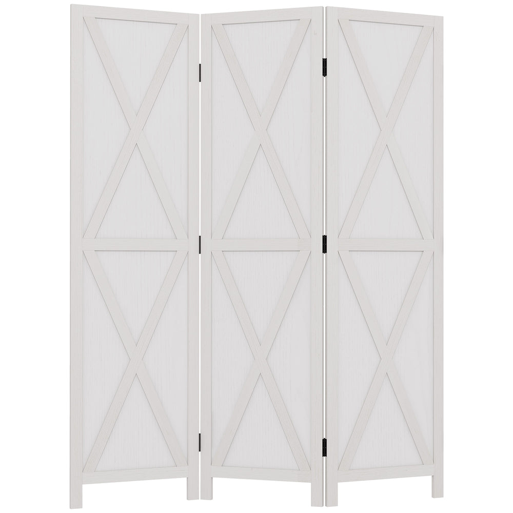 3-Panel Country Style Room Divider with Folding Wooden Frame, White
