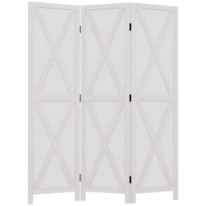 3-Panel Country Style Room Divider with Folding Wooden Frame, White