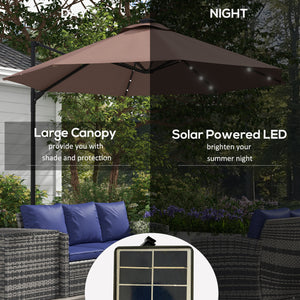 9.5'x8.5' Offset Patio Umbrella with Solar Powered LED Lights,
