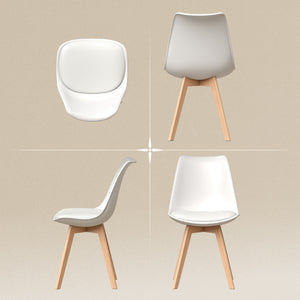 Set of 6 rubberwood dining chairs with PU leather cushions for living room, bedroom