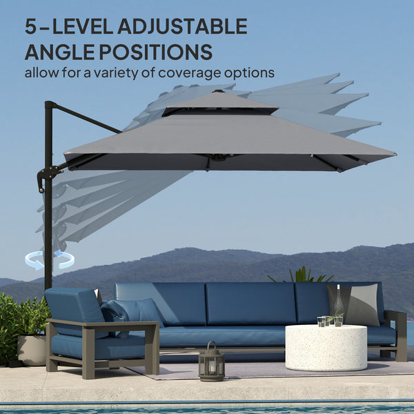 9.8-foot square cantilever parasol, 360° rotation, light grey