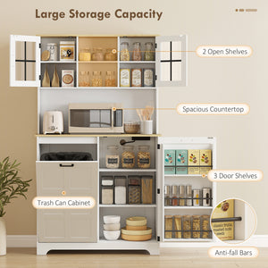 Storage Cabinet with Charging Station, 7 Gallon Trash Can and Adjustable Shelves, White