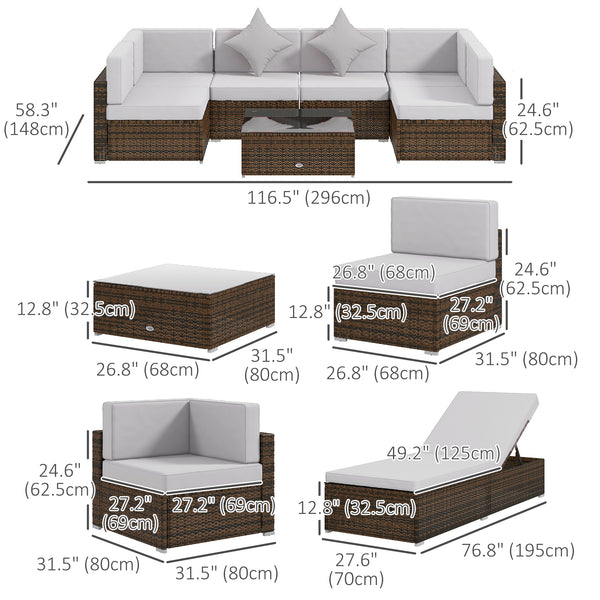 9 Piece Wicker Garden Furniture Set with Cushion, Light Grey