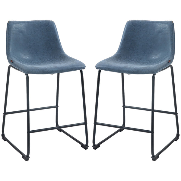 Set of 2 vintage-style faux leather bar stools, blue