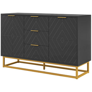 Storage sideboard with 3 drawers, adjustable shelves and doors, black