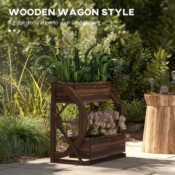 Two-tier wooden planter in the shape of a cart
