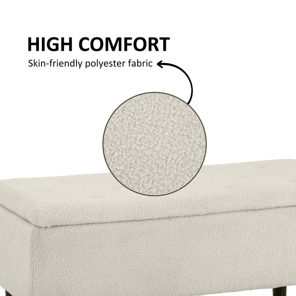 Modern storage bench with lambswool upholstery, cream white