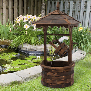 Outdoor cascading fountain with pump, made of natural wood