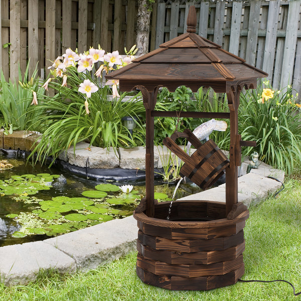 Outdoor cascading fountain with pump, made of natural wood