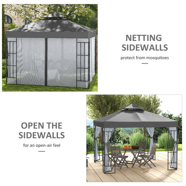 10'x10' Portable Garden Gazebo with Mosquito Netting Grey