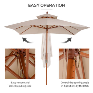 9.8-foot square wooden parasol, beige