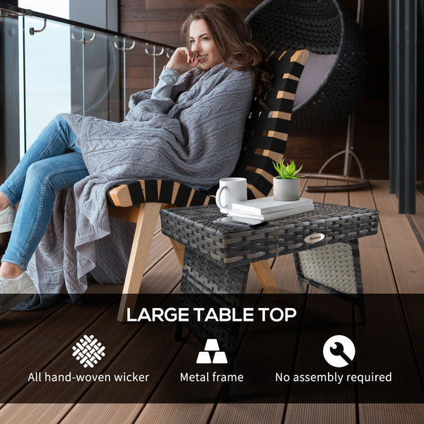 Folding outdoor side table in woven rattan