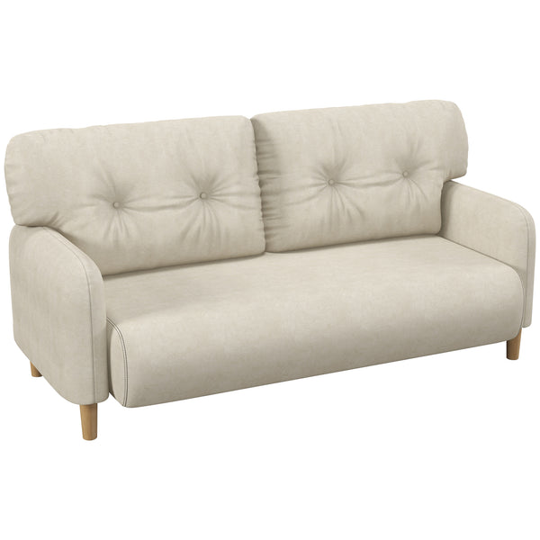 Modern upholstered two-seater sofa with solid wood frame, beige
