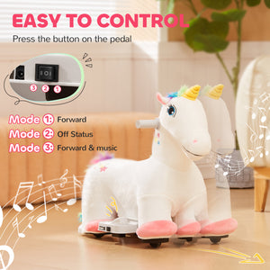 6V Ride-On Unicorn with Music, White