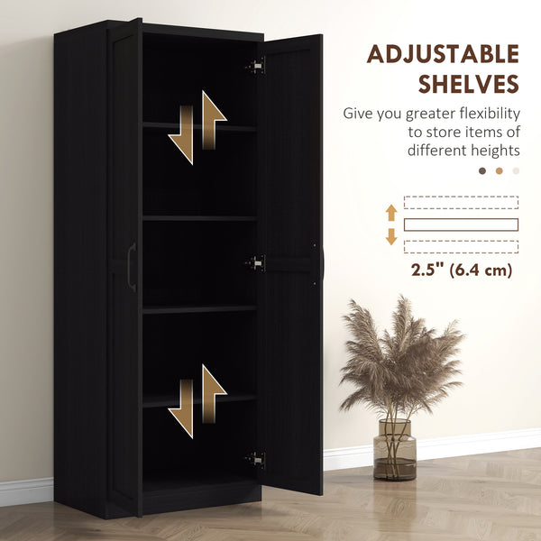 5-Tier Pantry with Doors and Adjustable Shelves, Black