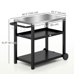 3-shelf stainless steel kitchen trolley with hooks, anthracite grey