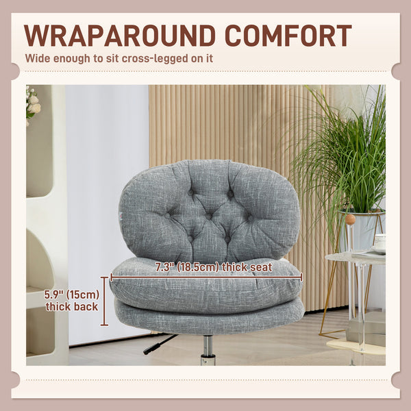 Office chair without armrests with wide padded seat and adjustable height, grey.